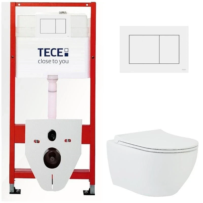 Комплект унитаза биде с инсталляцией Tece Base TC413DORVP0 с сиденьем Микролифт и клавишей смыва цвет Белый