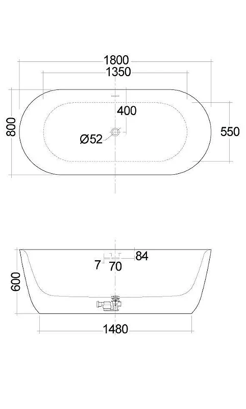Акриловая ванна Kludi Elin R 180x80 52BF0243 цвет Белый
