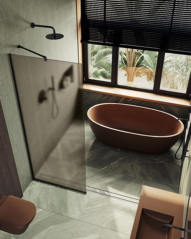 Душевая перегородка Maybah Glass MGD-697-6у 790x1950 в узком профиле Черный стекло бронзовое матовое
