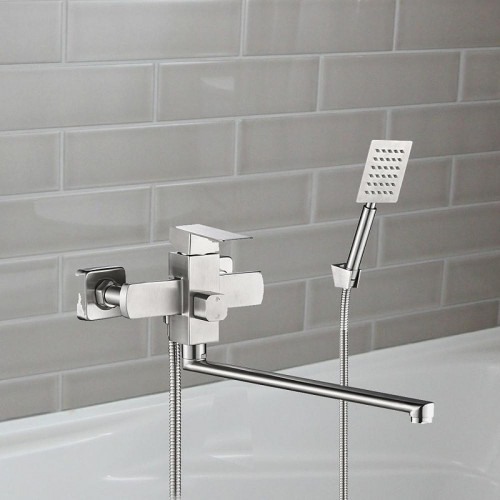 Смеситель для ванны WesnaArt Kubus KUB13-320 универсальный цвет Сатин