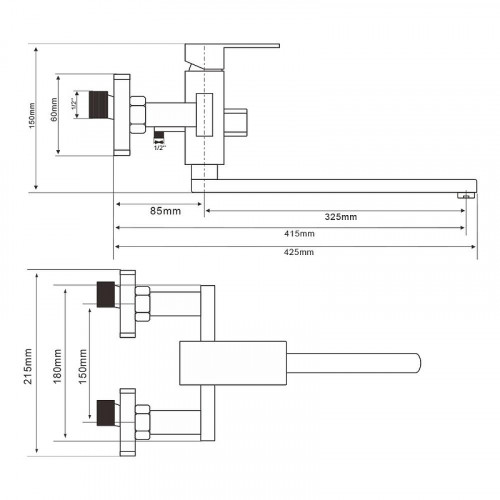 Смеситель для ванны WesnaArt Kubus KUB13-320 универсальный цвет Сатин