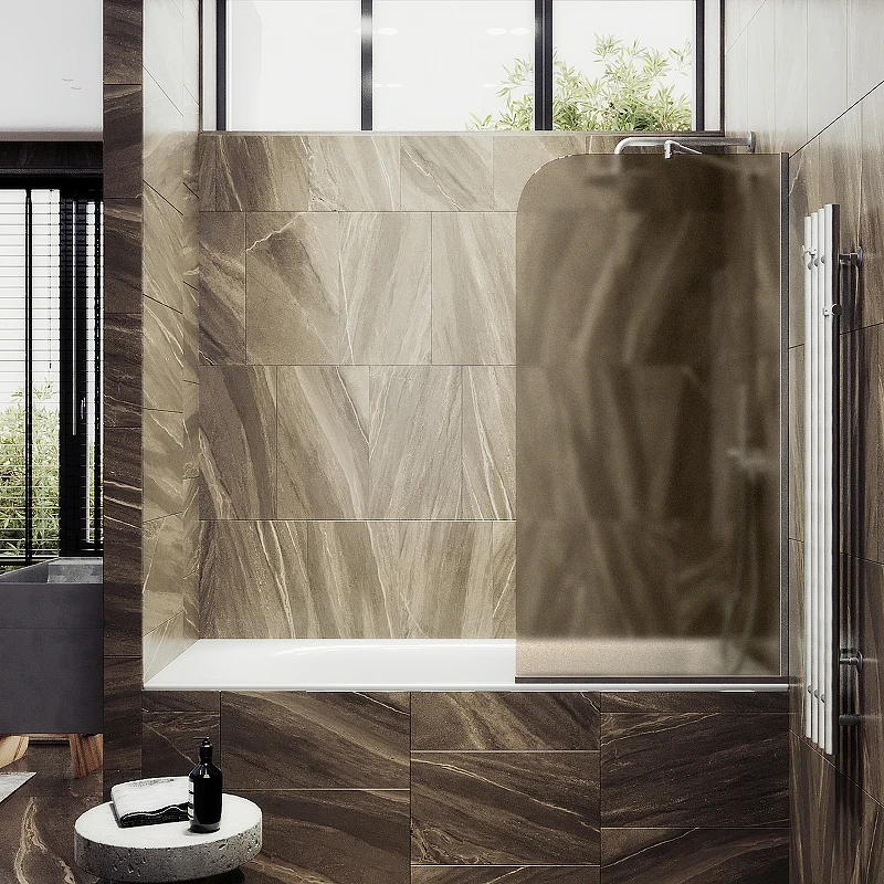 Шторка на ванну Maybah Glass MGV-125-5у 340x1400 в узком профиле Хром матовый стекло бронзовое матовое