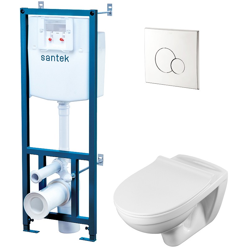 Комплект унитаза с инсталляцией Santek Бореаль Пэк 1WH501544 с сиденьем Микролифт и клавишей смыва Хром
