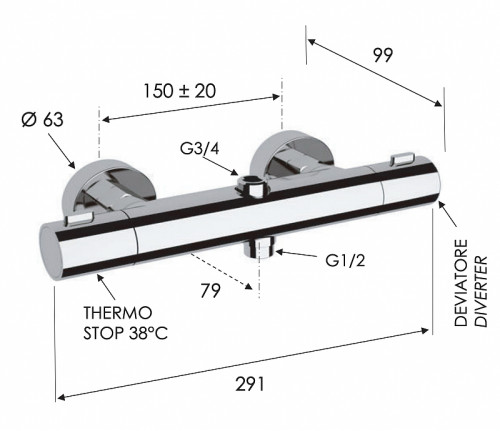 Смеситель для душа Remer Elegance EQ3234 с термостатом цвет Хром