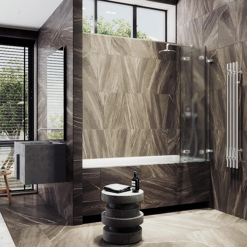 Шторка для ванны Maybah Glass MGV-581-4 750х1400 складная 3 секции Хром глянцевый стекло сатиновое