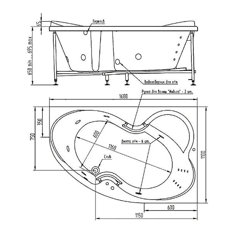 Акриловая ванна BellSan Индиго 168x110 L 4627171530257 без гидромассажа