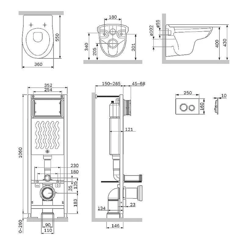 Комплект унитаза с инсталляцией AM.PM Willow IS110151.DX15C1700 с сиденьем Микролифт и клавишей смыва Хром глянцевый