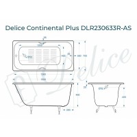 Чугунная ванна Delice Continental Plus 150x70 DLR230633R-AS с отверстиями под ручки с антискользящим покрытием