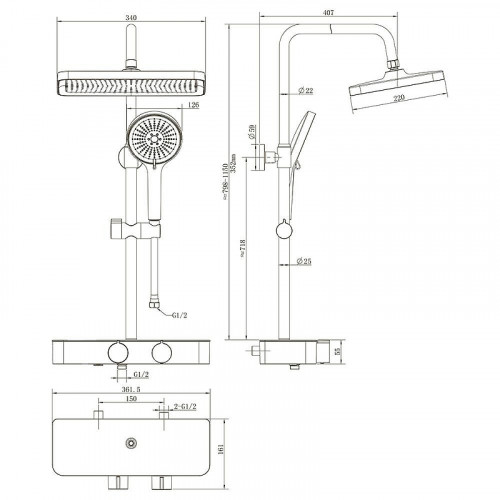 Душевая система Veconi Fossa FO-210-GR-C4 цвет Графит брашированный