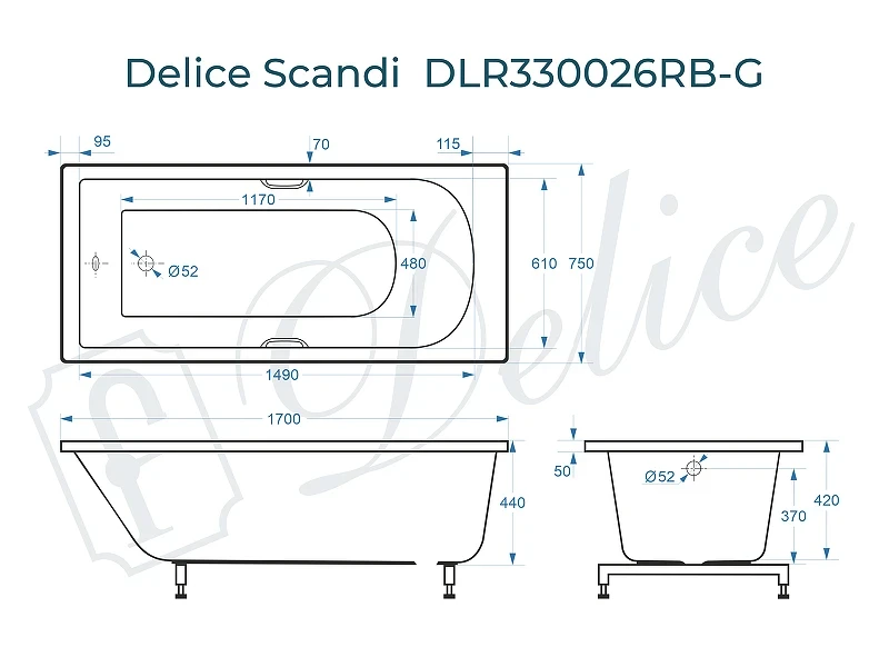 Ванна из искусственного камня Delice Scandi 170х75 DLR330026RB-G цвет Белый