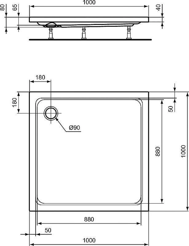 Акриловый поддон для душа Ideal Standard Hotline 100х100 K276801 Белый