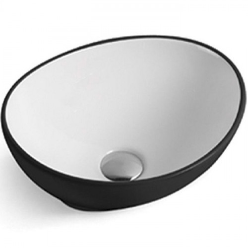 Раковина-чаша CeramaLux 40 7138BW Белая Черная фаянс накладная