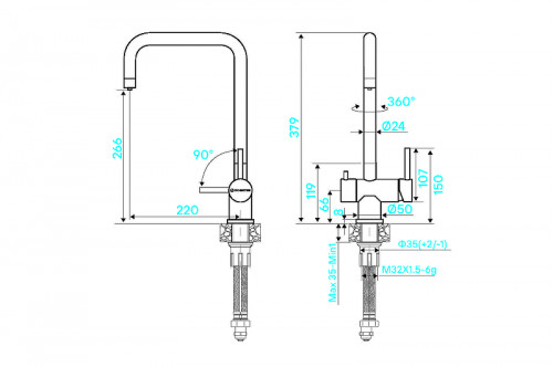Смеситель для кухни KUCHENSTERN STROM-F 404SS40 цвет Нержавеющая сталь
