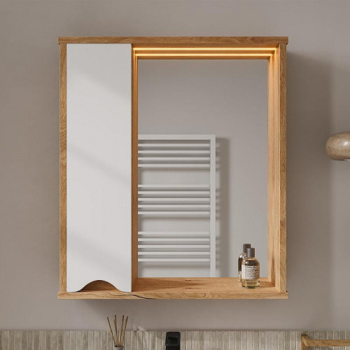 Зеркало со шкафом Volna Barney 60 L zsBARNEY60.L-04 с подсветкой цвет Белый Дуб гудзон