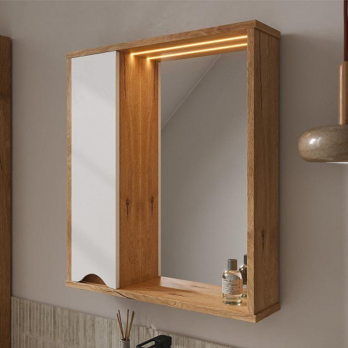 Зеркало со шкафом Volna Barney 60 L zsBARNEY60.L-04 с подсветкой цвет Белый Дуб гудзон