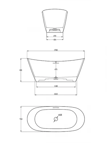 Ванна из искусственного камня AltroBagno Fiorina 170x75 090217 цвет Серый гранит
