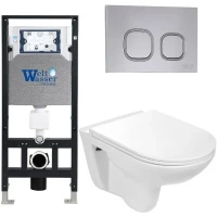 Комплект унитаза с инсталляцией WeltWasser AMBERG 506 + BAARBACH 004 GL-WT + AMBERG RD-CR 10000006768 цвет Белый глянцевый с сиденьем Микролифт и клавишей смыва цвет Хром