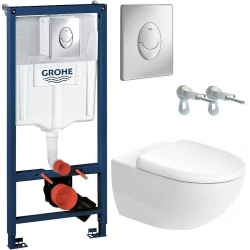 Унитаз с инсталляцией Duravit Architec 45720900A1 + Grohe Rapid SL 38721001 с сиденьем Микролифт и клавишей смыва Хром