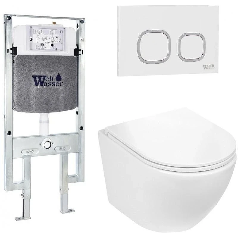 Комплект унитаза с инсталляцией WeltWasser AMBERG 497 ST + MERZBACH 043 GL-WT + AMBERG RD-WT 10000011295 цвет Белый глянцевый с сиденьем Микролифт и клавишей смыва цвет Белый