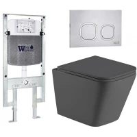 Комплект унитаза с инсталляцией WeltWasser AMBERG 497 ST + GELBACH 043 MT-GR + AMBERG RD-MT CR 10000012022 цвет Серый матовый с сиденьем Микролифт и клавишей смыва цвет Хром матовый
