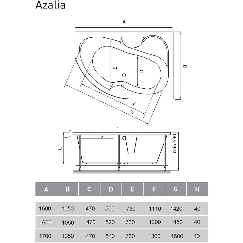Акриловая ванна Vayer Azalia 150x105 R Гл000006725 без гидромассажа