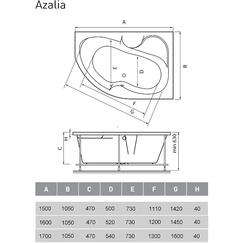 Акриловая ванна Vayer Azalia 150x105 R Гл000006725 без гидромассажа