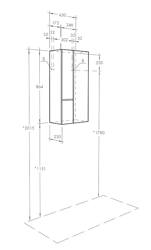 Подвесной шкаф Aquaton Мишель 43 1A243903MIX30 Дуб фьорд Дуб рустикальный МДФ / ЛДСП