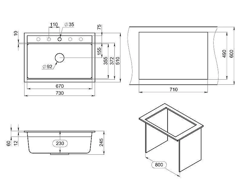 Кухонная мойка Granula Kitchen Space 73 7301 цвет Шварц