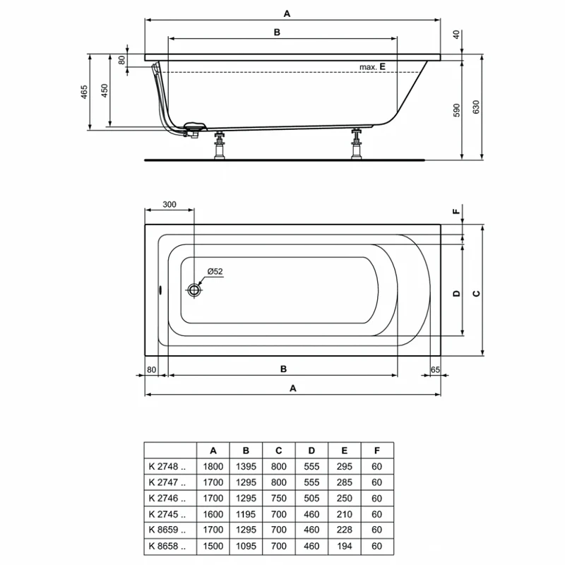 Акриловая ванна Ideal Standard Hotline 150х70 K865801 цвет Euro White / Евробелый