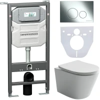 Комплект унитаза с инсталляцией Ceramicanova Balearica CN6000_1001CH_1000 с сиденьем Микролифт и клавишей смыва Хром глянцевый фарфор подвесной
