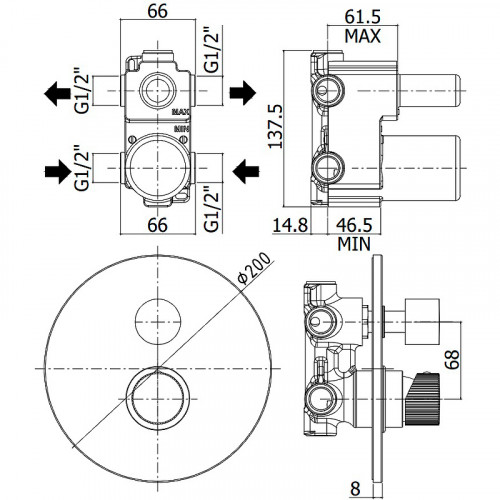 Смеситель для душа Paffoni Jo JO018NO Черный матовый латунь встраиваемый