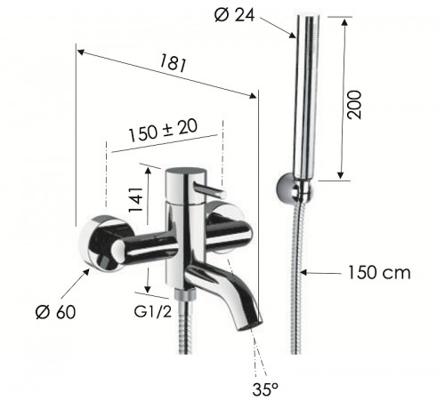 Смеситель для ванны Remer X Style X02XV цвет Сталь
