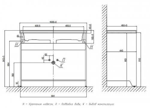 Тумба под раковину Velvex Klaufs 100 tnKLA.100.2Y.NEW-617.217 Шатанэ Черная