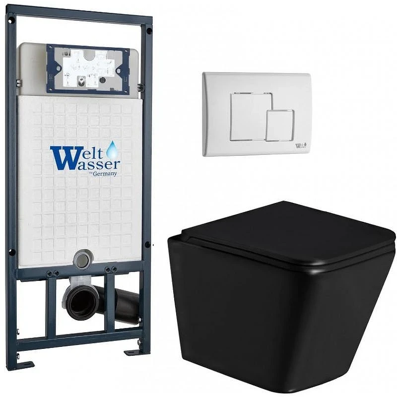 Комплект унитаза с инсталляцией WeltWasser MARBERG 507 + GELBACH 043 GL-BL + MAR 507 SE GL-WT 10000011962 цвет Белый глянцевый с сиденьем Микролифт и клавишей смыва цвет Белый глянцевый