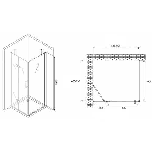 Душевой уголок Abber Zart 90x70 AG08090-S71 профиль Хром стекло прозрачное