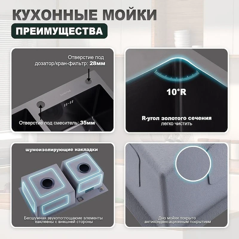 Кухонная мойка Splenka 78 S706.7843.09 цвет Графит