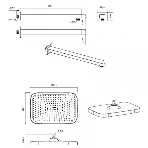 Верхний душ Vincea VSHD-41CMB Черный матовый нержавеющая сталь на стену