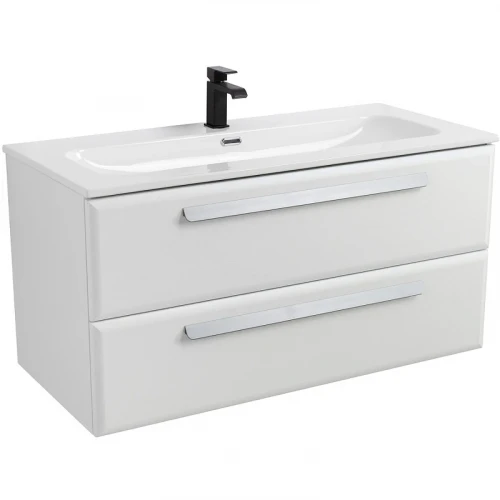 Тумба под раковину Cezares Eco-Cer-N 100 ECO-CER-N-1000-2C-SO-BL подвесная Bianco Lucido без ручек МДФ / ЛДСП