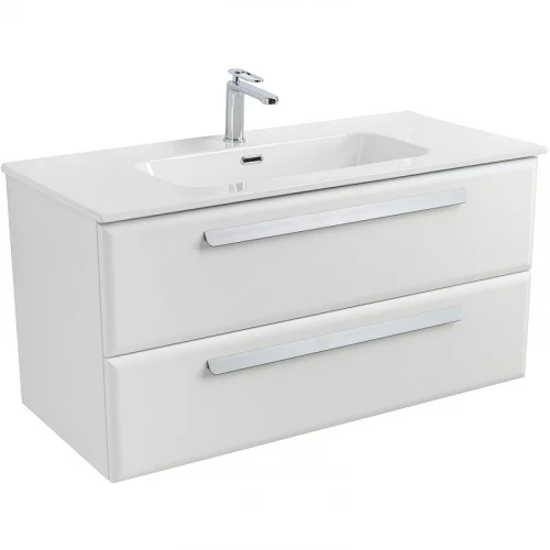 Тумба под раковину Cezares Eco-Cer-N 100 ECO-CER-N-1000-2C-SO-BL подвесная Bianco Lucido без ручек МДФ / ЛДСП