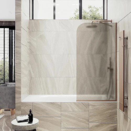 Шторка на ванну Maybah Glass MGV-150-2у 740x1400 в узком профиле Бронза стекло бронзовое матовое