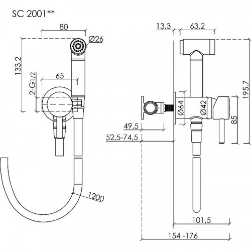 Гигиенический душ со смесителем Sancos Atom SC2001CH Хром латунь встраиваемый