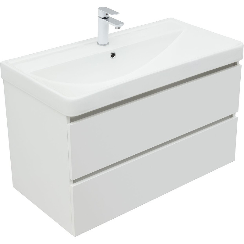 Тумба под раковину Aquanet Вега 90 316683 подвесная Белый глянец МДФ / ЛДСП