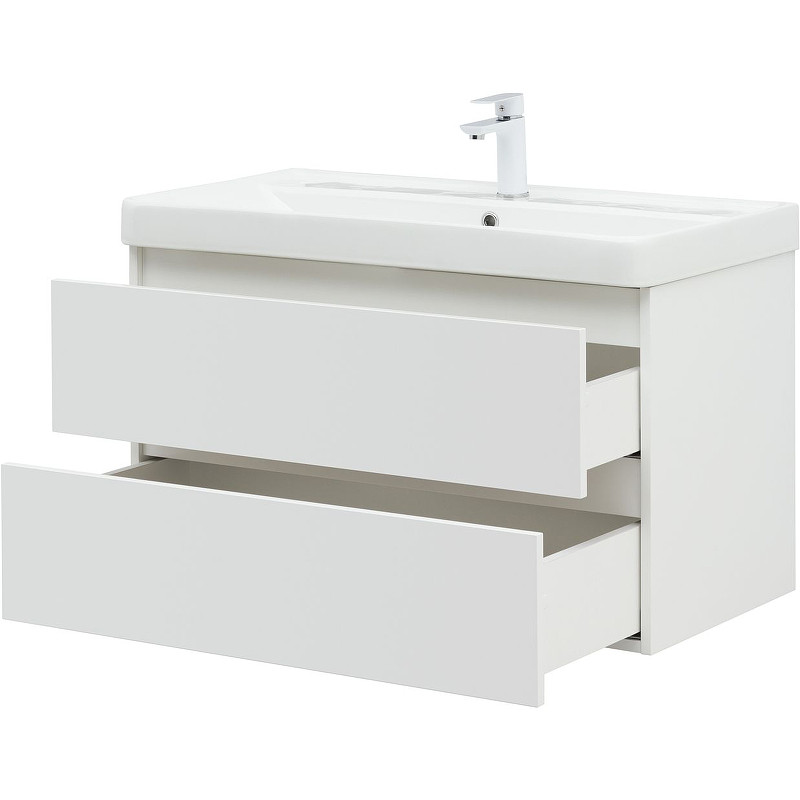 Тумба под раковину Aquanet Вега 90 316683 подвесная Белый глянец МДФ / ЛДСП