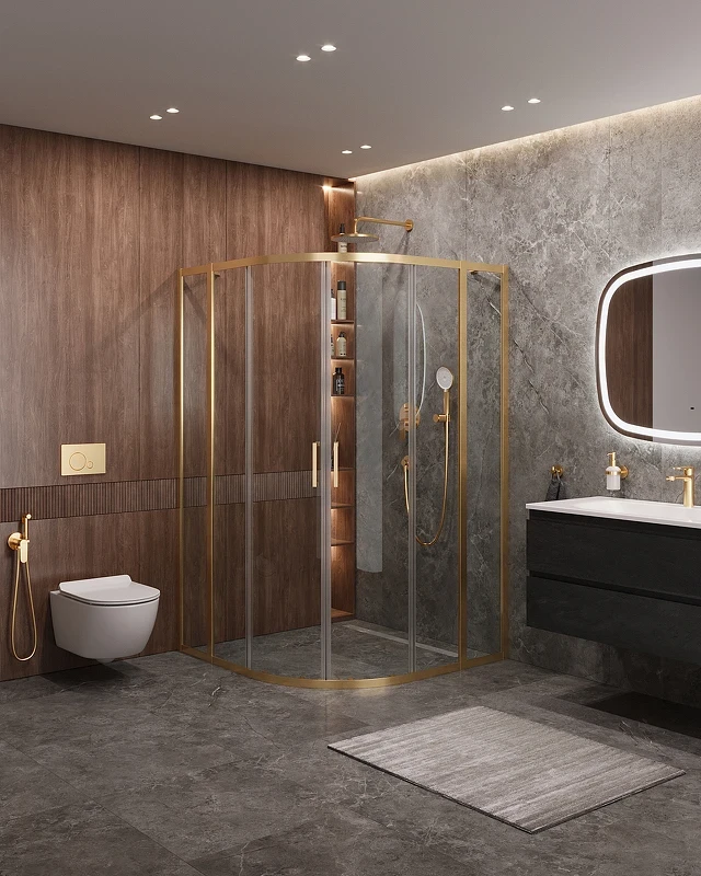 Душевой уголок Cezares Molveno 120x120 MOLVENO-R-22-100+20-C-BORO-IV профиль Брашированное золото стекло прозрачное