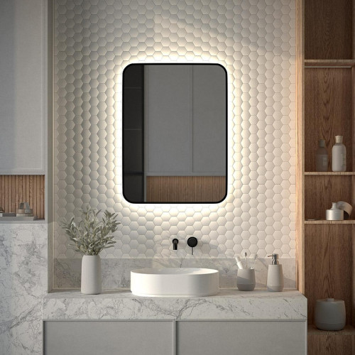 Зеркало Defesto Aura 60х80 DF 2967 с подсветкой 25W-4500K/Без выключателя/Нейтральный белый свет/Черная рама