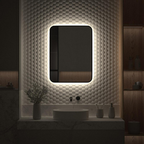 Зеркало Defesto Aura 60х80 DF 2967 с подсветкой 25W-4500K/Без выключателя/Нейтральный белый свет/Черная рама