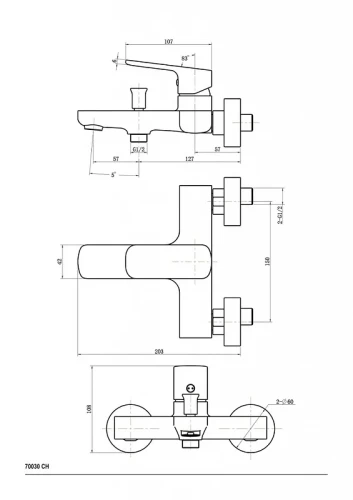 Смеситель для ванны и душа Ceramicanova Exellence 70030CH