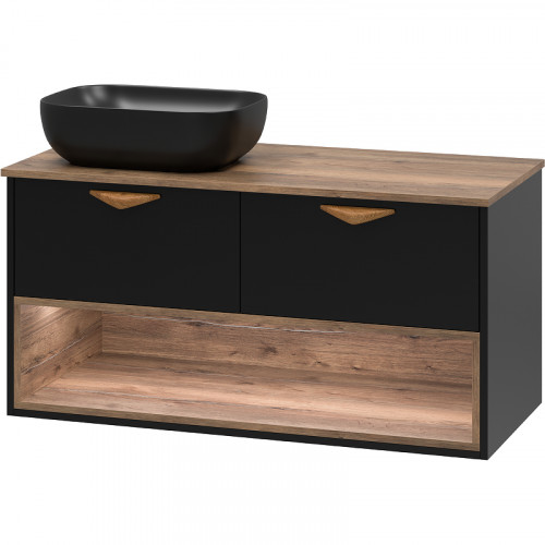 Тумба под раковину Brevita Bergen 105 BER-07105-19-02-2Я подвесная Черная матовая Дуб Галифакс олово МДФ / ЛДСП