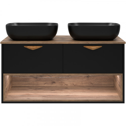 Тумба под раковину Brevita Bergen 105 BER-07105-19-02-2Я подвесная Черная матовая Дуб Галифакс олово МДФ / ЛДСП