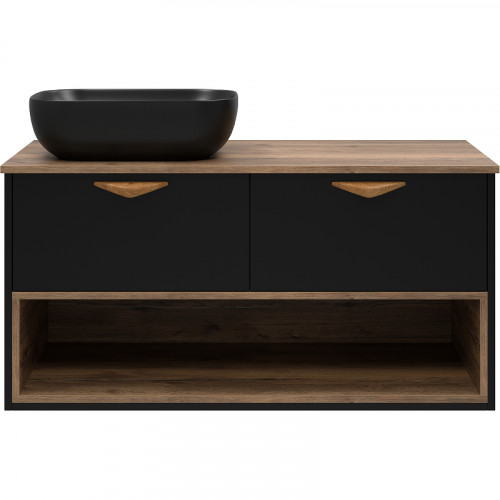 Тумба под раковину Brevita Bergen 105 BER-07105-19-02-2Я подвесная Черная матовая Дуб Галифакс олово МДФ / ЛДСП